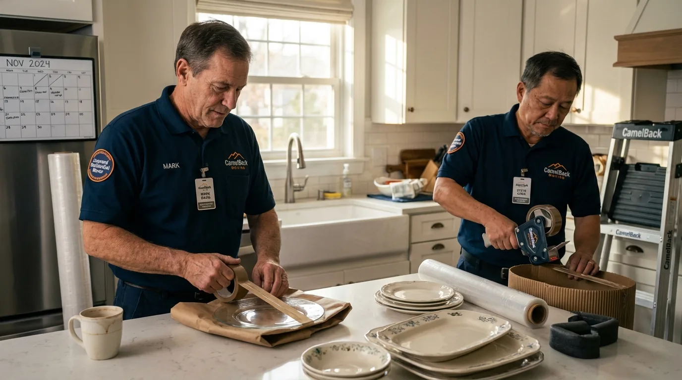 Professional crew packing kitchen dishware in Lewis Center, OH